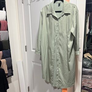 Sage Green Button-Up Shirt Dress